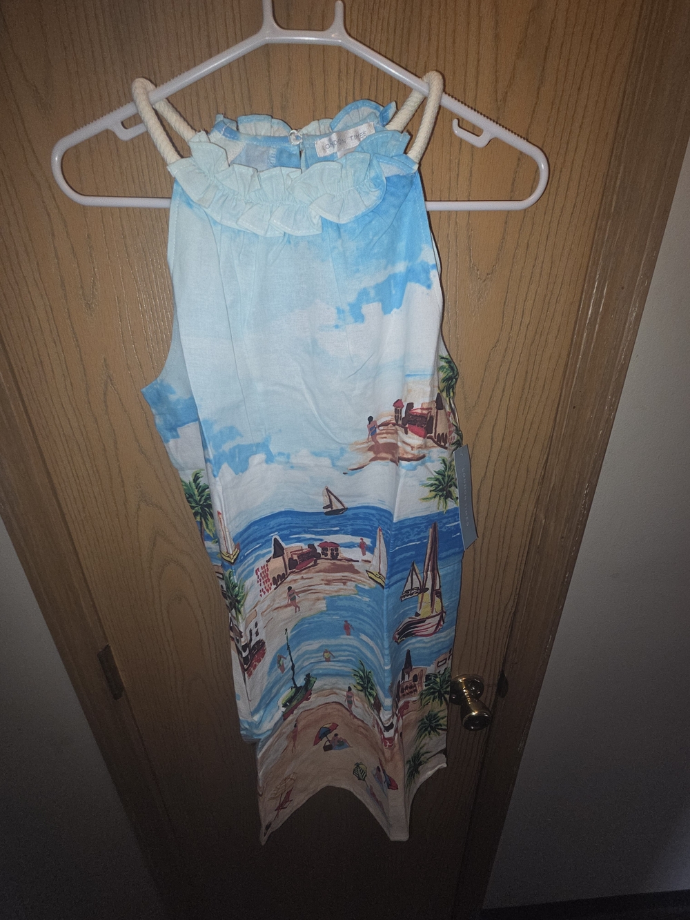 London Times Tropical Beach Print Sundress in Sky Blue Womens 6 NWT